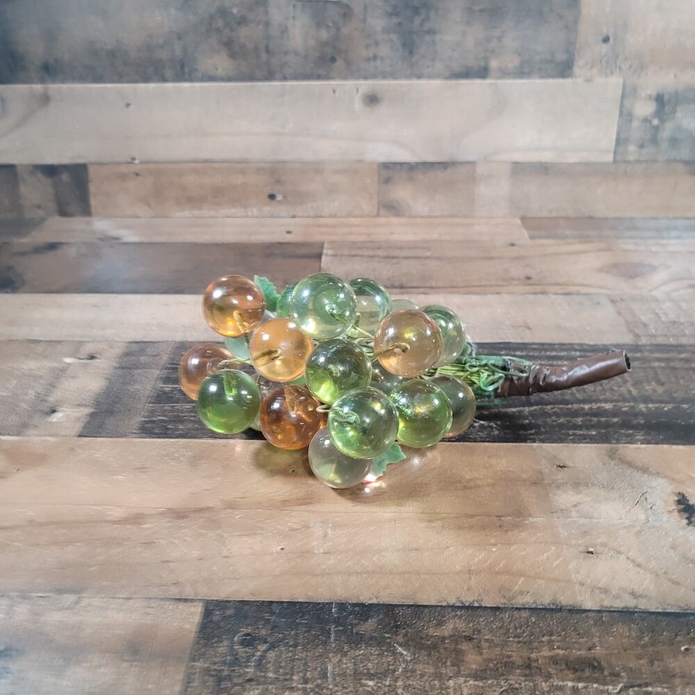 Vintage MCM Purple Lucite Green and Tan Grape Cluster Approximately 13" Long